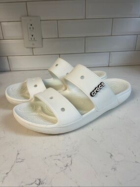 Crocs Classic 206761 Slide Sandals Unisex White Comfort Two-Strap Casual Mens 13